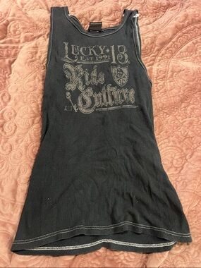 Lucky 13 ride culture Black Ribbed Graphic Tank Top